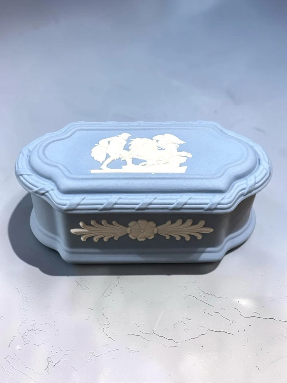 Wedgewood Portland Blue Jasperware Rectangular Lidded Trinket Box